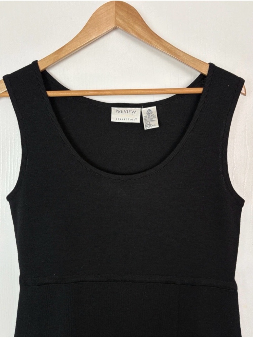 Vintage Merino Wool Black Scoop Neck Tank Dress Capsule Wardrobe Timeless